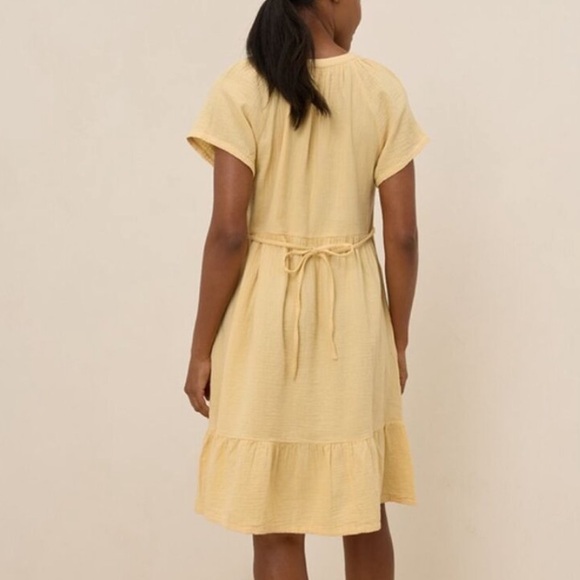 PACT Organic Cotton Coastal Gauze Breezy Dress with Pockets Sungold Yellow Small - Picture 3 of 10